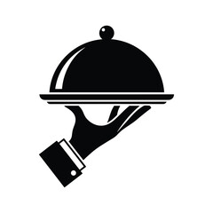 Fototapeta premium Restaurant Service Icon: Hand Holding Covered Food Tray
