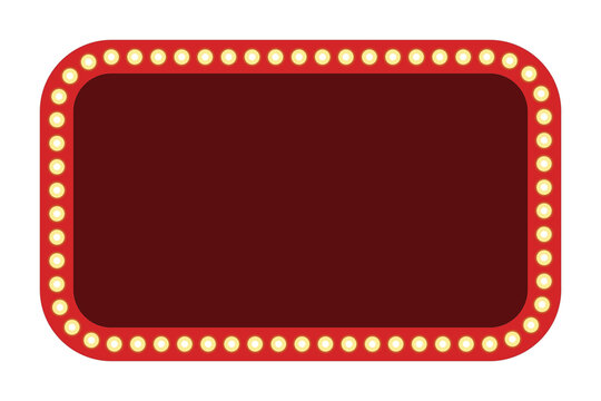 Rounded rectangle vintage illuminated theater signboard vector illustration