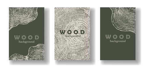 Poster design with rustic textured tree rings with wood pattern for eco branding and organic packaging © Alona