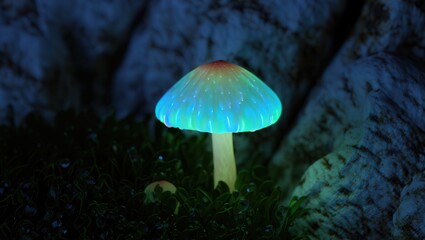 Fototapeta premium Bioluminescent Mushroom in Dark Forest