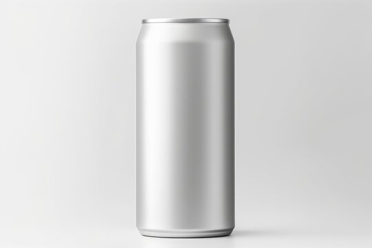 Blank aluminum can on white background, offering copy space for mock up design