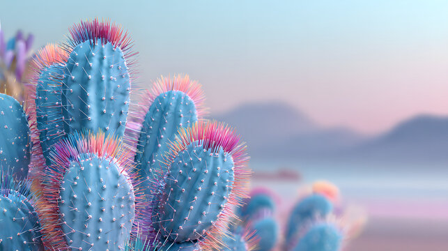 Blue cactus with colorful spines