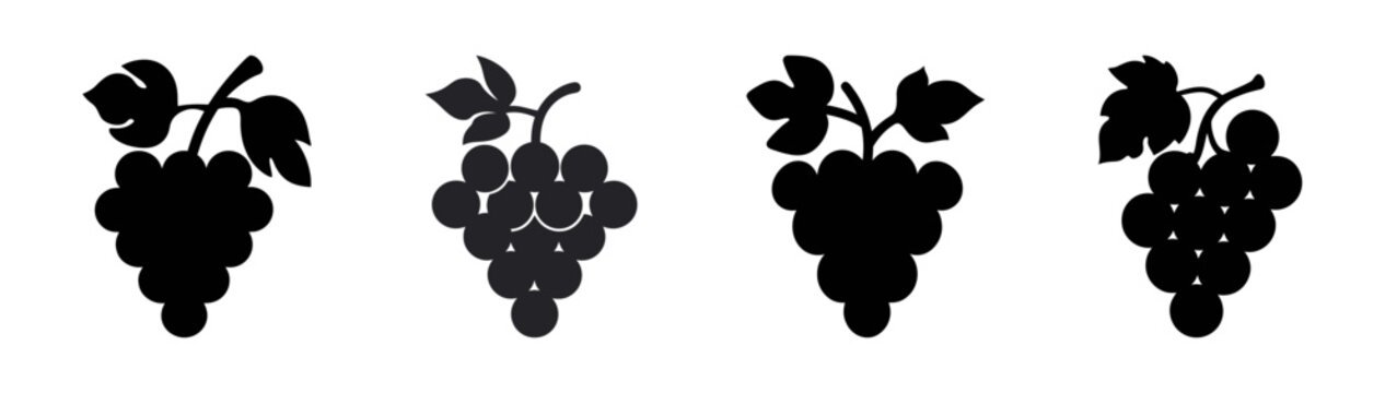 Black grape silhouette vector design set for wine label and fruit product illustration needs