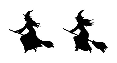 Flying witch silhouette halloween vector art spooky witch on broomstick halloween design element clip art