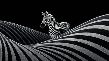 Fototapeta premium Zebra Black White Stripes Optical Illusion Abstract Pattern Camouflage Surreal Minimalist Digital Art