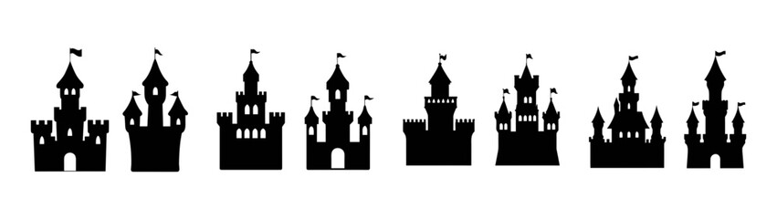 Fototapeta premium Silhouette castle vector set of fantasy castles for fairytale design and medieval theme art