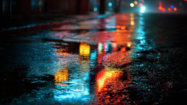 Rainy city street reflections