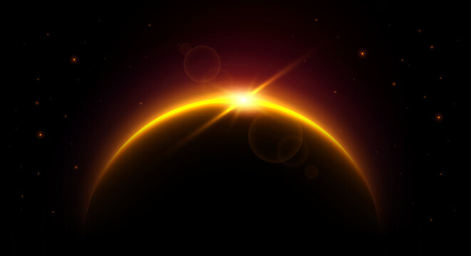 Sun Eclipse With Lens Flare. Planet And Space Concept