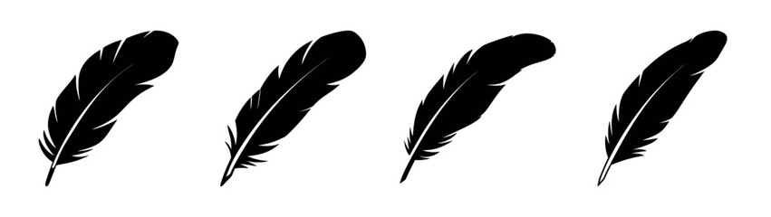 Black feather illustration set vector, quill pen, bird feather, ink feather, feather art vector © PURE VECTOR WORK