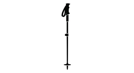 A black hiking pole stands isolated against a white background silhouette © FARABI