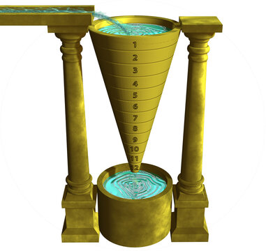3D Rendering Illustration of an Ancient Clepsydre. This water clock was a small, flowerpot-shaped clock that was filled with water to a predetermined mark. It was  used by egyptians, greeks, romans...