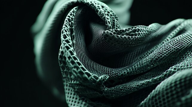 Abstract green parametric mesh structure creating unique pattern
