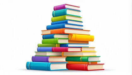 Colorful stack of books arranged as building blocks tower on white background