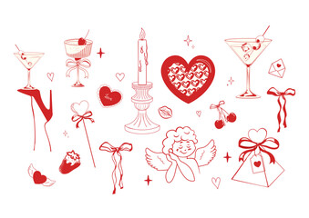 Naklejka premium Seamless pattern featuring Valentine's Day inspired elements portraying love, romance, and joy with classic symbols