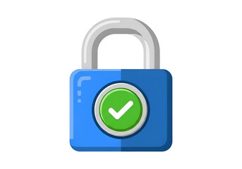 Secure lock with green checkmark symbol indicating approval or safety