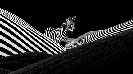 Fototapeta premium Zebra Black White Stripes Optical Illusion Abstract Pattern Camouflage Surreal Minimalist Digital Art