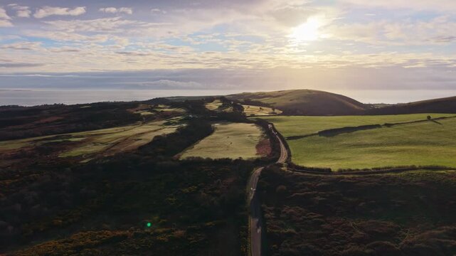 Aerial View of Jurassic Coast Spring Vegetation and Coastline near Studland, Dorset, England