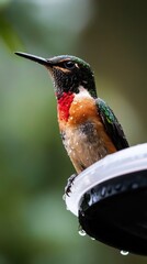 Obraz premium Vibrant hummingbird with red throat perched on feeder