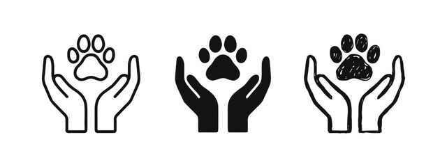 Pet Care and Animal Welfare Hands with Paw Print Icons