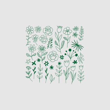 abstract green tree with leaves. set of leaf bundle Organic Leaf Doodle Graphic Elements Collection.