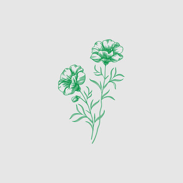abstract floral background with flowers Hand-Drawn Green Floral Line Art with Two Flowers and Leaves.
