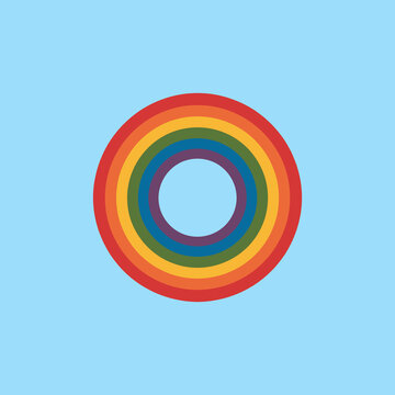 rainbow and clouds vector Set of Colorful Cartoon Rainbows with White Clouds on Light Blue Background.