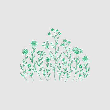 abstract green tree with leaves. set of leaf bundle Organic Leaf Doodle Graphic Elements Collection.