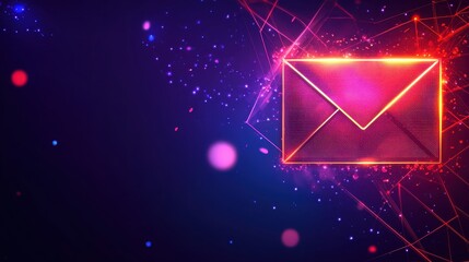 Fototapeta premium Glowing email icon with digital security alerts and warning signals against a vibrant abstract background, illustrating cyber threat prevention.