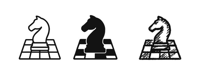 Chess Strategy Icons - Knight Piece on Chessboard Square Representing Intellectual Game and Tactical Planning © ICONS FOR YOU