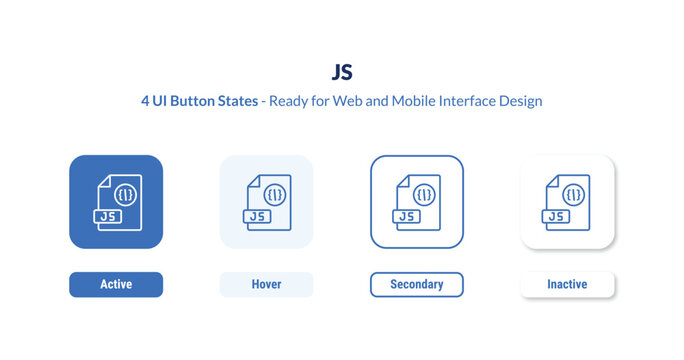 js 4-state UI button. Outline icon kit from programming collection. Thin linear js, website, template editable vector. Minimal js sign for web and mobile interface
