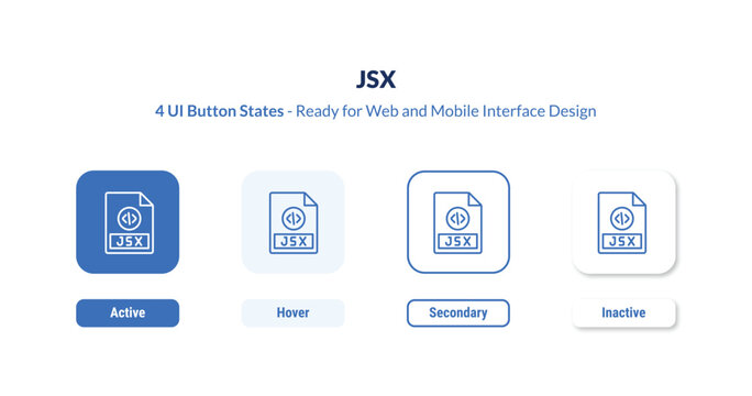 jsx 4-state UI button. Outline icon kit from programming collection. Thin linear jsx, internet, computer editable vector. Minimal jsx sign for web and mobile interface