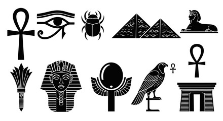 Obraz premium Ancient Egyptian Symbol Silhouette Icon Set Hieroglyph Vector Isolated on White
