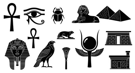 Obraz premium Ancient Egyptian Symbol Silhouette Icon Set Hieroglyph Vector Isolated on White