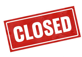 Red closed stamp with bold white text and border isolated on transparent background