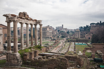 Ancient ruins of the Roman Forum in Rome Italy historic archaeological site