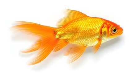 Close-up of goldfish with flowing tail, cut out on neutral background. Concept of aquatic beauty, elegance, ornamental fish, natural movement, and underwater grace.