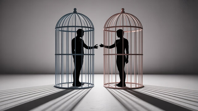 Silhouetted Souls and Perceived Boundaries: A symbolic representation of connection, individuality, and the barriers that shape human relationships.