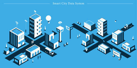 Smart City Data System Isometric 3D Urban Planning Digital Infrastructure Illustration © Muhammad