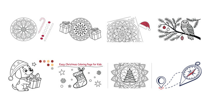 Christmas coloring pages for kids with dog owl gifts trees coloring book