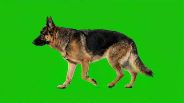 german shepherd walking isolated on green screen background for vfx projects