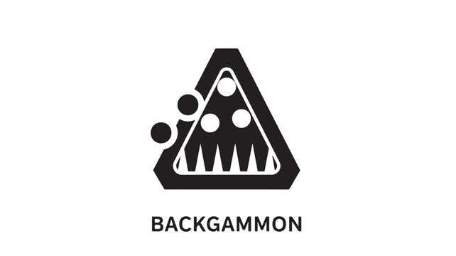 A stylized black and white logo of a backgammon game, featuring a triangular board with game pieces, symbolizing strategy and skill in a modern aesthetic.