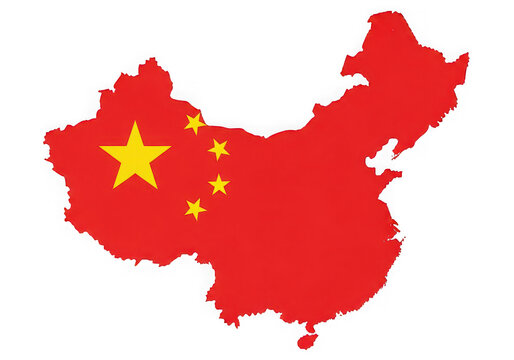 Map of china with the national flag of the people's republic of china highlighted.