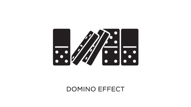 A minimalist illustration of the domino effect with black dominoes falling on a clean white background, conveying a sense of chain reaction and causality in a simple and professional style.