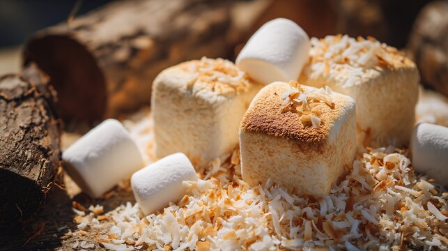 Extra marshmallows and toasted coconut flakes sprinkled generously, playful texture contrast, bright family picnic scene