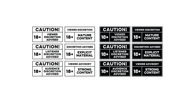 Sign of Caution; Mature Content. Viewer, Audience, Listener Discretion Advice. Vector illustration