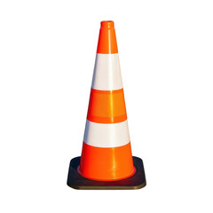 Orange traffic cone with white stripes isolated on transparent background