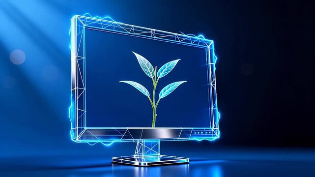 Glowing plant on digital screen