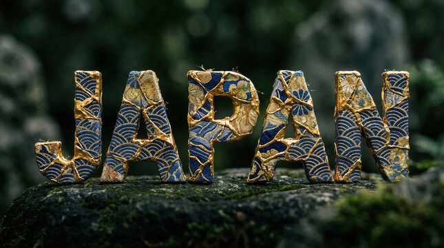 3D Typography "JAPAN" Formed by Rich Pink Cherry Blossoms and Floral Sakura Branches