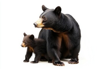 Fototapeta premium Black Bear Mother with Cub Isolated in Copyspace on Side