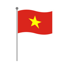 Vietnam national flag waving on flagpole vector illustration with red field and yellow star symbol